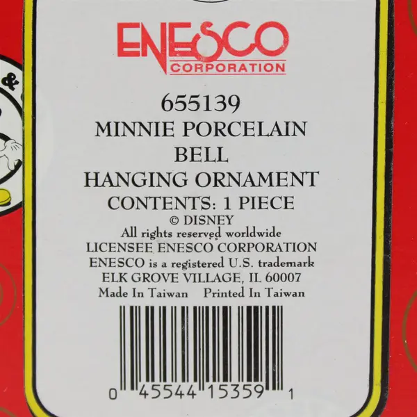 RARE Vintage Mickey & Co. Enesco Minnie Porcelain Bell Ornament New Disney