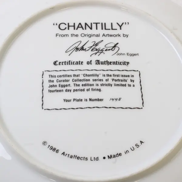 Curator Collection Chantilly by John Eggert 1986 Collector Plate 8.5"