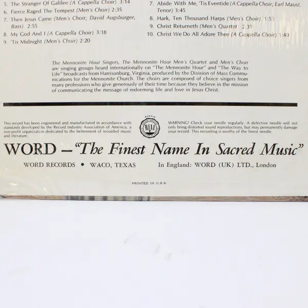 Mennonite Hour Choral Groups - The Stranger of Galilee 12" Vinyl Record 