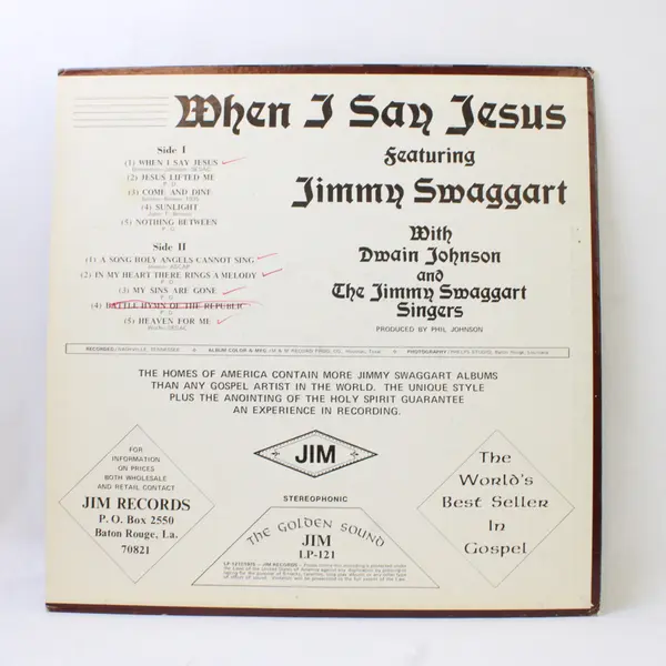 Jimmy Swaggart "When I Say Jesus" 12 Inch Vinyl Record