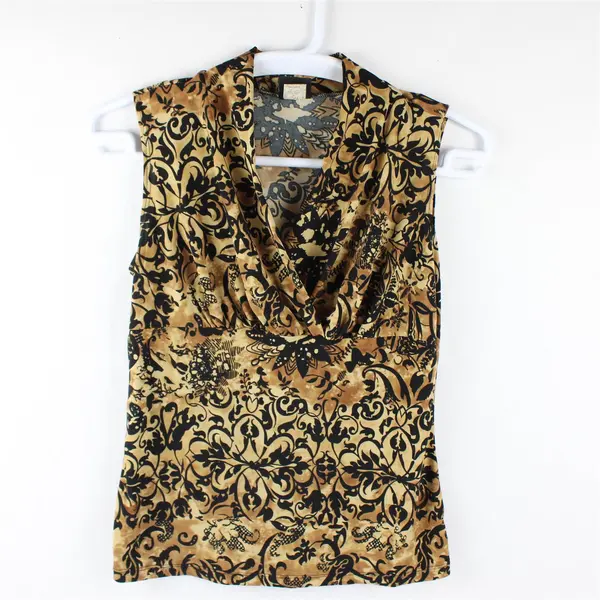 JKLA California Brown/Black Floral Sleeveless Blouse Top Women's Size XL