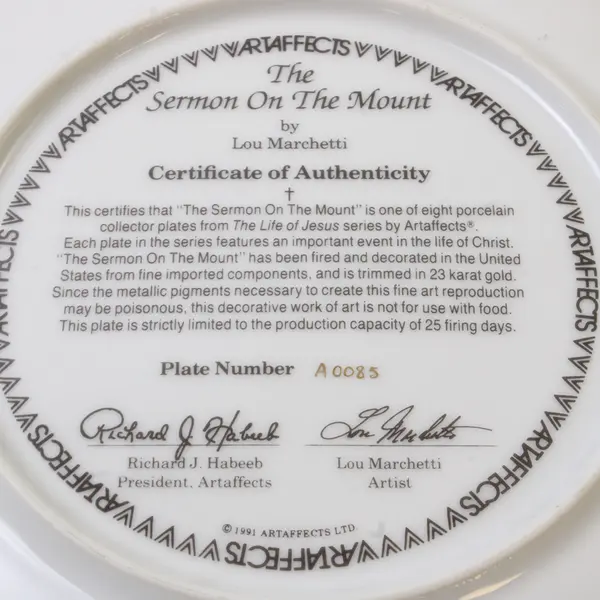 Artaffects The Sermon On The Mount by Lou Marchetti 1991 Collector Plate 8"