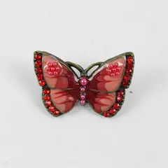 Vintage Butterfly Lovely Enamel Brooch Pink & Red Rhinestones, 1"x1.8" 