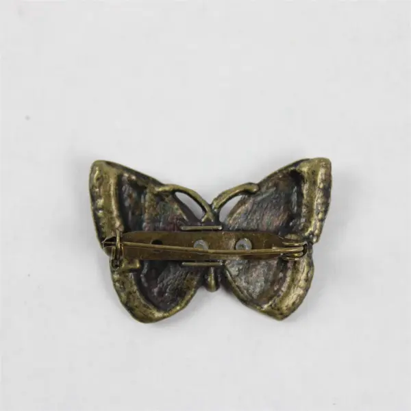 Vintage Butterfly Lovely Enamel Brooch Pink & Red Rhinestones, 1"x1.8" 