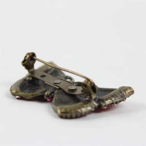 Vintage Butterfly Lovely Enamel Brooch Pink & Red Rhinestones, 1"x1.8" 