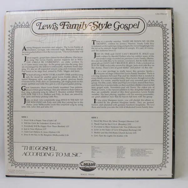  Lewis Family-Style Gospel 12" Vinyl Record