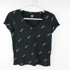 Pink Brand Solid Black Color W/ "Pink" Printed Short Sleeve T-Shirt Women's Sz M