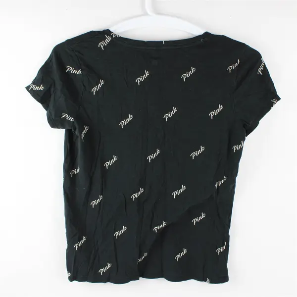 Pink Brand Solid Black Color W/ "Pink" Printed Short Sleeve T-Shirt Women's Sz M