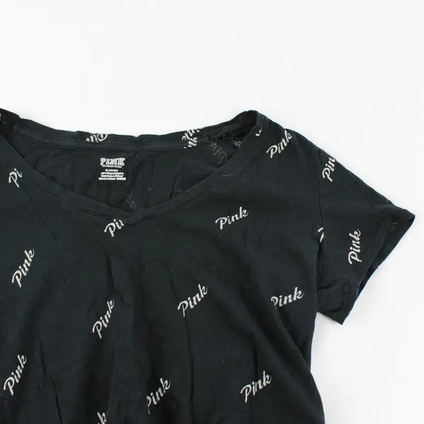 Pink Brand Solid Black Color W/ "Pink" Printed Short Sleeve T-Shirt Women's Sz M