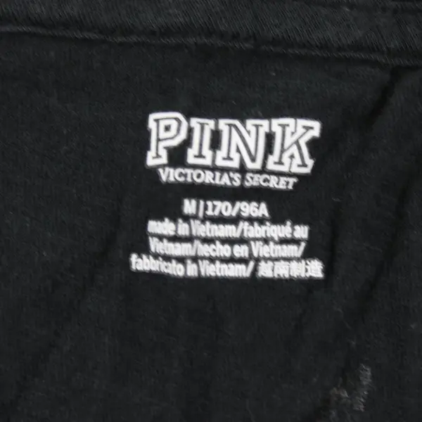 Pink Brand Solid Black Color W/ "Pink" Printed Short Sleeve T-Shirt Women's Sz M