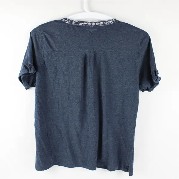 Laura Scott Solid Blue Color Embroidered Short Sleeve T-Shirt Women's Size XL