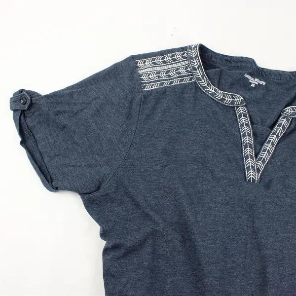 Laura Scott Solid Blue Color Embroidered Short Sleeve T-Shirt Women's Size XL