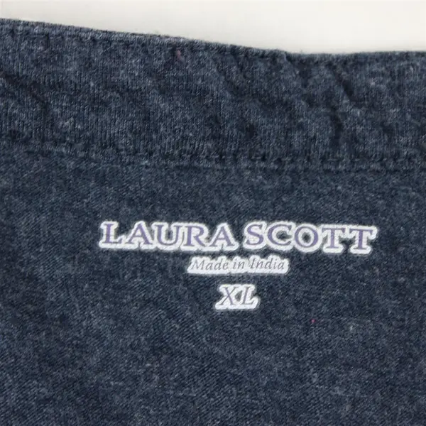 Laura Scott Solid Blue Color Embroidered Short Sleeve T-Shirt Women's Size XL