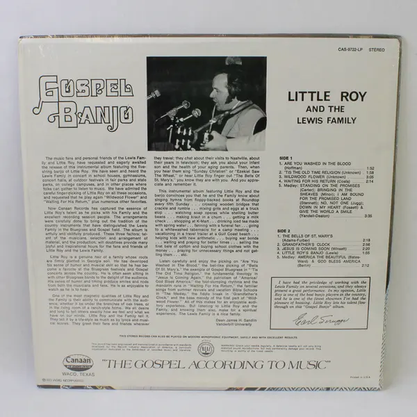 Little Roy and The Lewis Family - "Gospel Banjo " 12 Vinyl Record