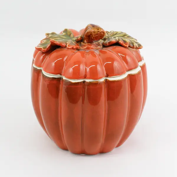 Ceramic Pumpkin Jar With Lid Fall Harvest Thanksgiving Halloween  Decor