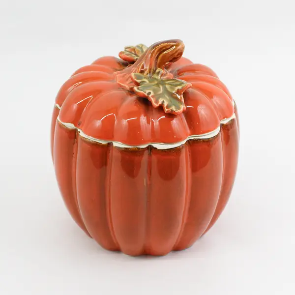 Ceramic Pumpkin Jar With Lid Fall Harvest Thanksgiving Halloween  Decor