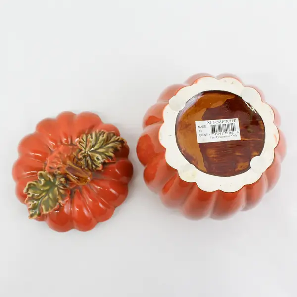 Ceramic Pumpkin Jar With Lid Fall Harvest Thanksgiving Halloween  Decor