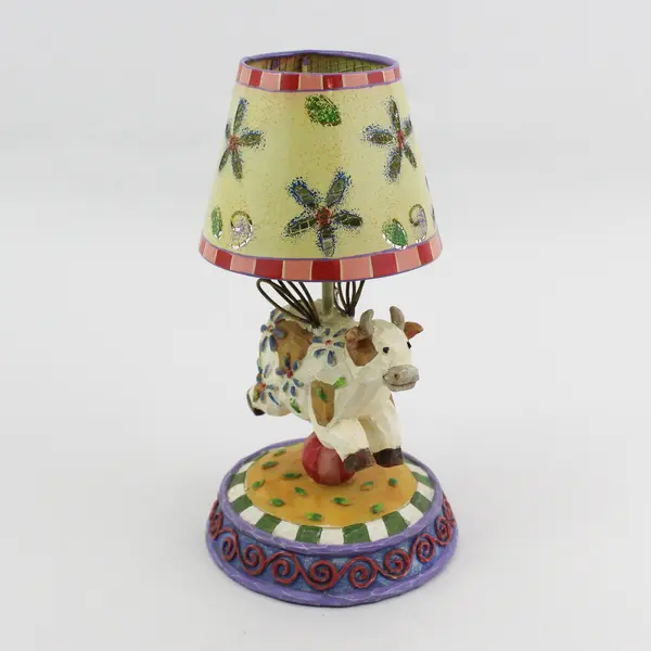 Whimsical Ceramic Flying Cow Candle Holder with Shade 9in New