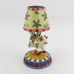 Whimsical Ceramic Flying Cow Candle Holder with Shade 9in New