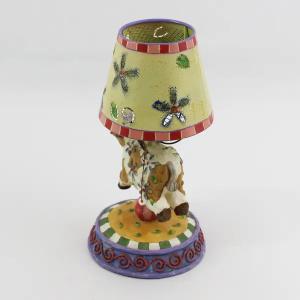 Whimsical Ceramic Flying Cow Candle Holder with Shade 9in New