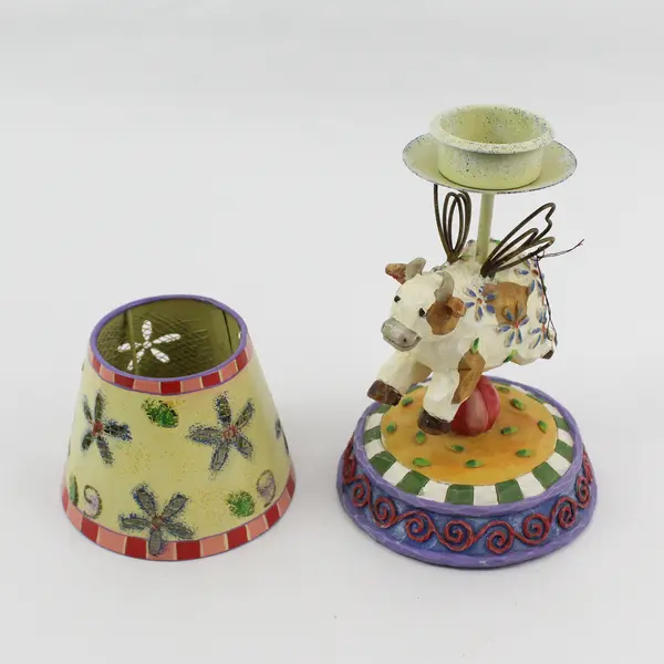 Whimsical Ceramic Flying Cow Candle Holder with Shade 9in New