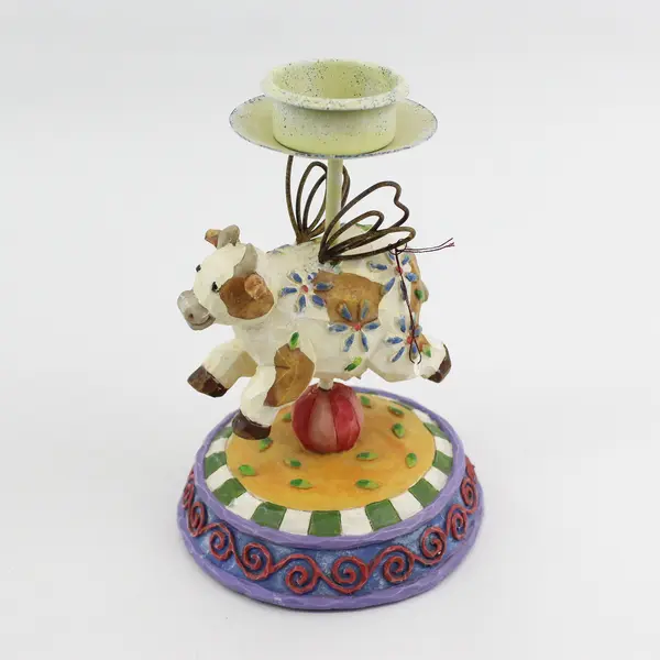 Whimsical Ceramic Flying Cow Candle Holder with Shade 9in New