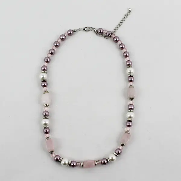 Pink Stone & Bead Fashion Necklace with Lobster Clasp, 9" Long