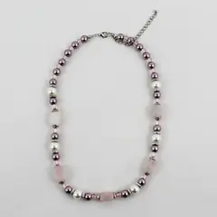 Pink Stone & Bead Fashion Necklace with Lobster Clasp, 9" Long