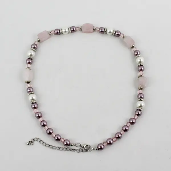 Pink Stone & Bead Fashion Necklace with Lobster Clasp, 9" Long