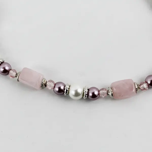 Pink Stone & Bead Fashion Necklace with Lobster Clasp, 9" Long