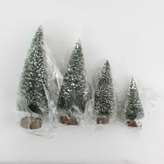 Set of 4 Bottle Brush Christmas Trees Mini Holiday Mantel Decor
