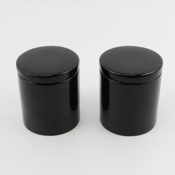 2 Tag Black Ceramic Jars With Lids 3.5"