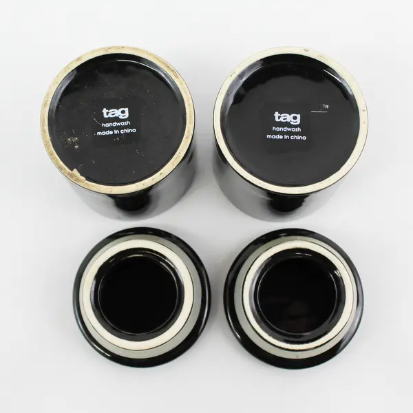 2 Tag Black Ceramic Jars With Lids 3.5"