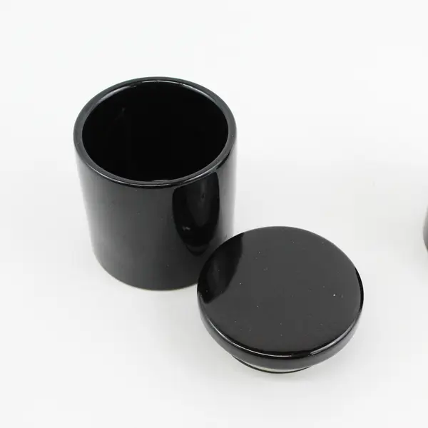 2 Tag Black Ceramic Jars With Lids 3.5"