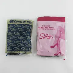 Lot of 2 Pair of Silkies Control Top Pantyhose: Taupe (Queen) and Navy Blue X-T