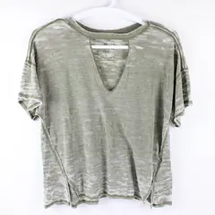 We The Free Solid Green Color Distressed Style Short Sleeve T-Shirt Womens Sz XS