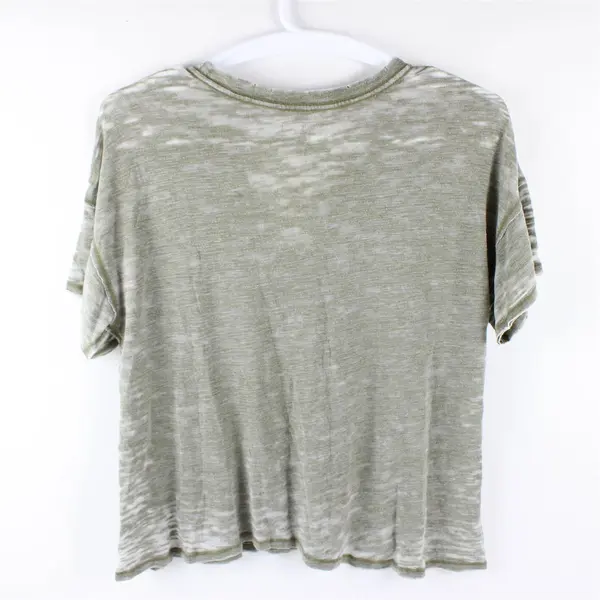 We The Free Solid Green Color Distressed Style Short Sleeve T-Shirt Womens Sz XS