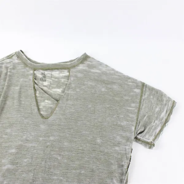 We The Free Solid Green Color Distressed Style Short Sleeve T-Shirt Womens Sz XS