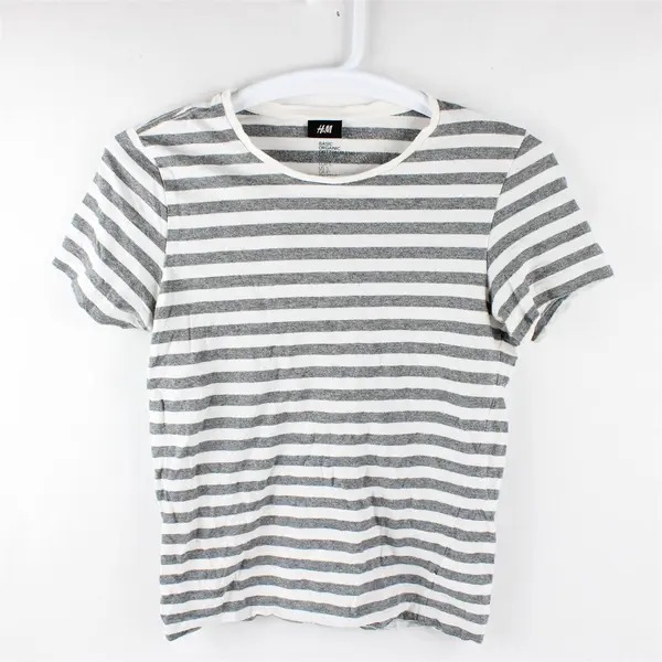 H&M Gray/White Horizontal Striped Short Sleeve Basic T-Shirt Women's Size S