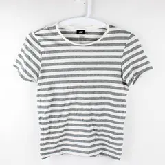H&M Gray/White Horizontal Striped Short Sleeve Basic T-Shirt Women's Size S
