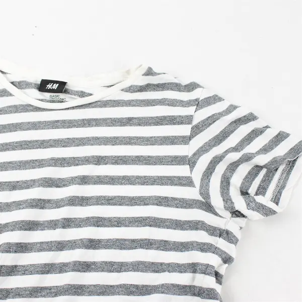 H&M Gray/White Horizontal Striped Short Sleeve Basic T-Shirt Women's Size S
