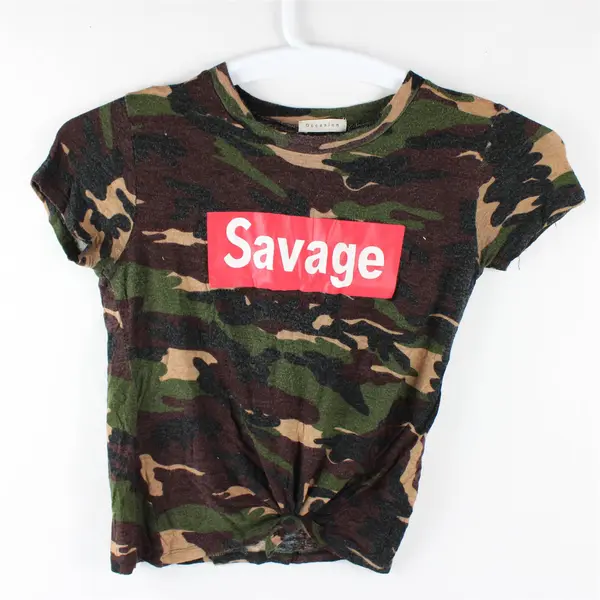 Occasion Green Camo Pattern Short Sleeve T-Shirt Top Women's Size XS