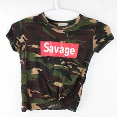 Occasion Green Camo Pattern Short Sleeve T-Shirt Top Women's Size XS