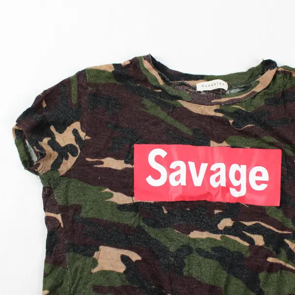 Occasion Green Camo Pattern Short Sleeve T-Shirt Top Women's Size XS