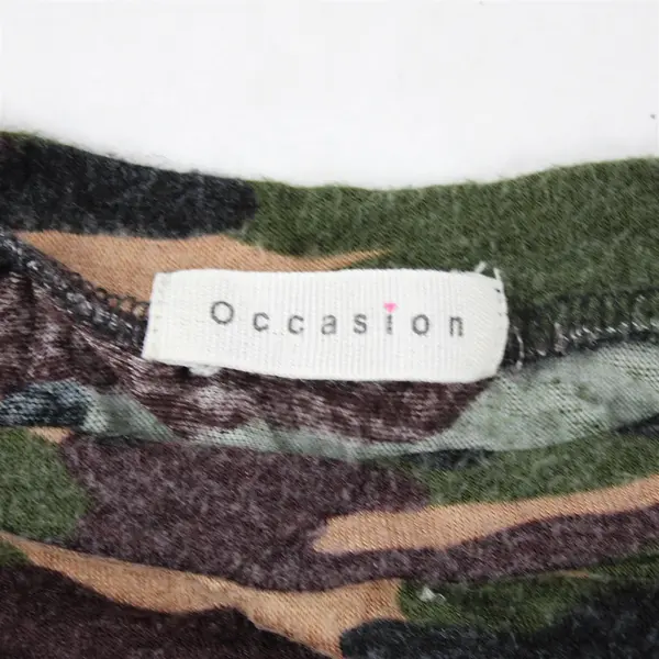 Occasion Green Camo Pattern Short Sleeve T-Shirt Top Women's Size XS