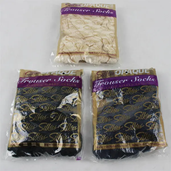 Lot of 3 Packs of Silkies Opaque Trouser Socks, Ribbed Black, Navy and Cream