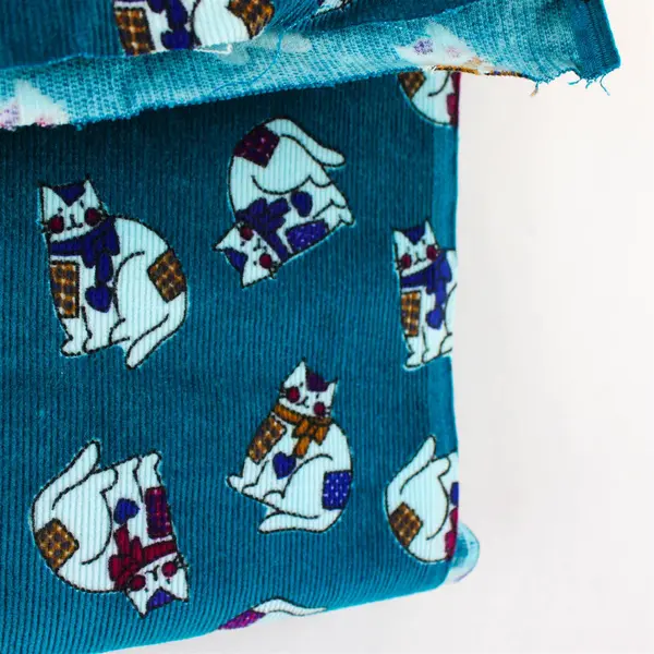 Lot of 2 Cat Corduroy Fabric 40" x 12" Cat Print Quilting Sewing