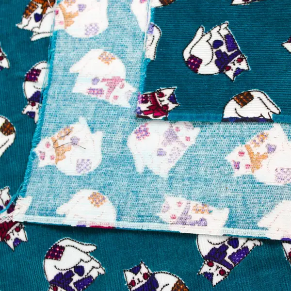 Lot of 2 Cat Corduroy Fabric 40" x 12" Cat Print Quilting Sewing