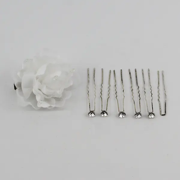 Collection of Vintage Hair Pins (7) One With White Silk Flower