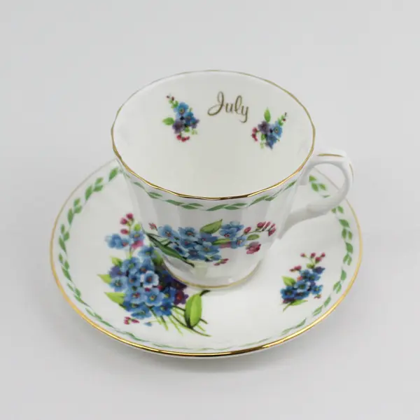 Vintage Duchess Bone China July Forget Me Not Footed Cup And Saucer Set